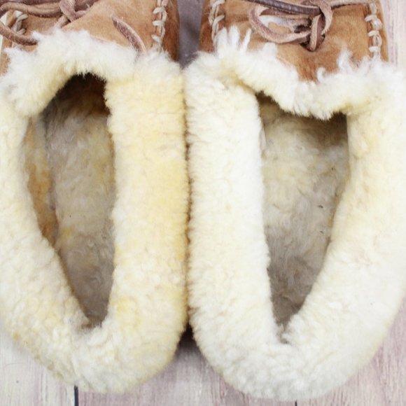 LL BEAN Brown Suede Shearling Lined Wicked Good Moccasin Slippers 8 M - Picture 6 of 10